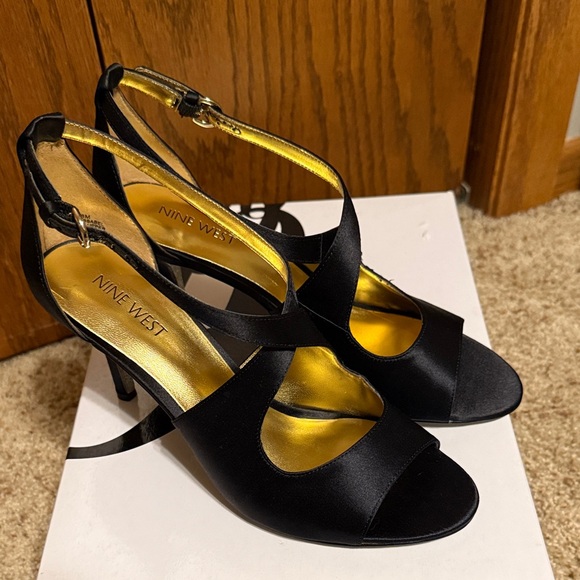 Nine West Black Satin Ankle Strap Heels - Picture 6 of 7